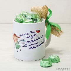 Taza cerámica La Mejor maestra en caja regalo con 6 bombones