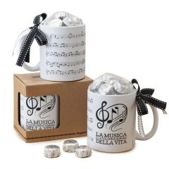 Taza cerámica Partitura musical en caja regalo 6bombones