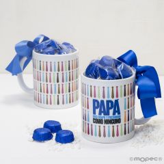Taza cerámica Papá corbatas en caja regalo 6 bombones