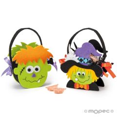 Monster and witch basket assort. 18cm. (handles) 12 candies