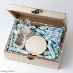 Pack bleu ou rose personnalisé boîte à mémoire en bois olive 23x17cm