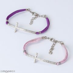 Bracelet croix avec strass lilas/rose