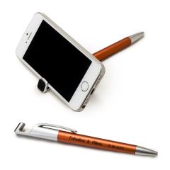 Bolígrafo-soporta móvil ocre con borra-huellas pantalla