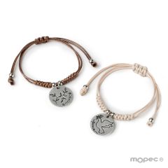 Bracelet beige médaille colombe ivoire/marron
