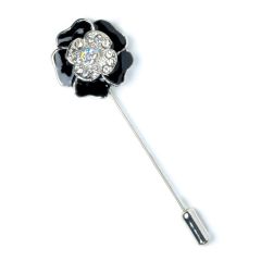 Metal pin diamond black flower