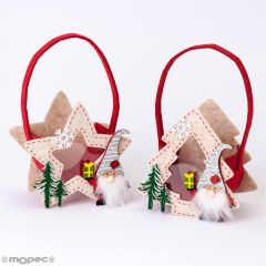 Gnomes felt basket, star and tree with window 12x20x7,5cm