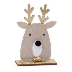 Felt Christmas reindeer figure with wooden base 12x19.5cm.