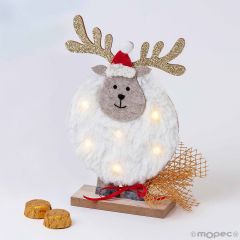 Felt reindeer wooden base with 6 leds and 2 chocolates
