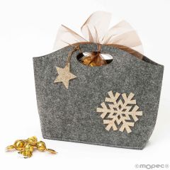 Cesto navideño 20 croki-choc, gris y purpurina oro, 27cm