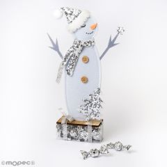 Felt snowman with sequins and wooden base 12 croki-choc