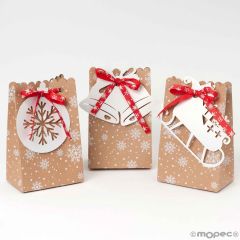 Caja navideña marrón con lazo rojo surtida de 3, min.24