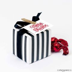 White box with black stripes 5.5cm. card, ribbon and 4crokis