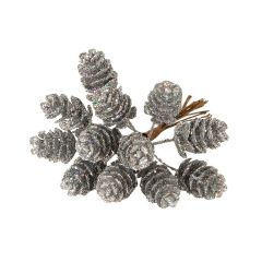 Pinecone with silver glitter bunch of 12