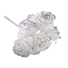 White flower with silver glitter bunch of 6