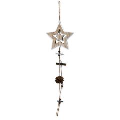 Decorative wooden pendant with stars, 53cm