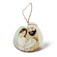 Colored wooden nativity scene with string