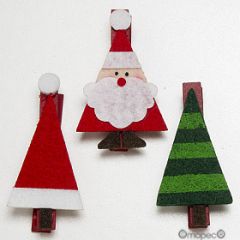 Wooden/Felt  clip Santa/Cap/Tree 7 cm
