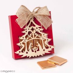 Box 2chocolates with wooden tree shape Nativity pendant