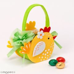 Hen felt basket with 10 praliné eggs, min2