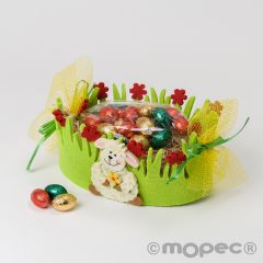 Big basket with sheep decoration and 22 praline eggs