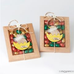 Case 28 praline eggs and yellow chick pendant assorted