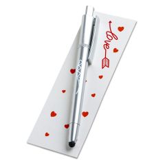 Led hearts pen with touch pointer on LOVE bookmark