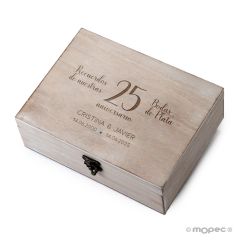 Coffre en bois personnalisé Souvenirs du 25e anniversaire 
