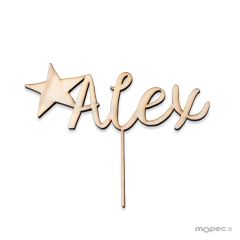 Cake topper wooden names and star 15cm. aprox.