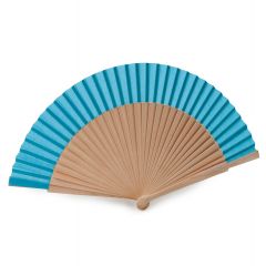 Wooden and blue fabric fan 23cm