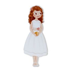 Figura 2D adhesiva niña Comunión vestido corto,11cm. min.6