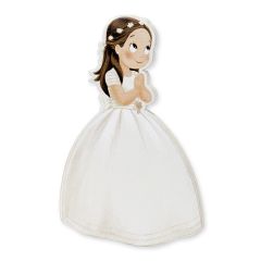 Figura 2D niña Comunión vestido largo y corona 7x11cm, min.6