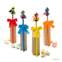 Pencils superheroes 4 assorted + 3 candies