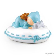 Figura para pastel + hucha bebé almohada azul 16x10x14cm