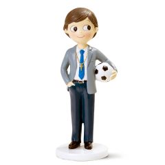 Resin cake topper communion boy with ball, 16.5cm