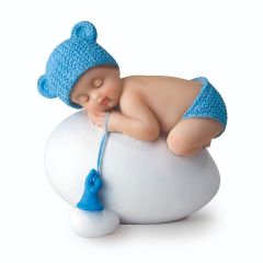Figurine pour gâteau en résine 8cm bébé garçon bleu qui dort