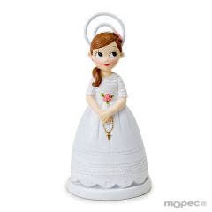 Resin cardholder Communion girl with rosary, 11cm
