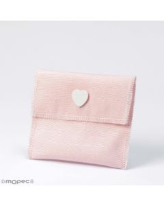 Pink bag with wood heart 9x11cm.