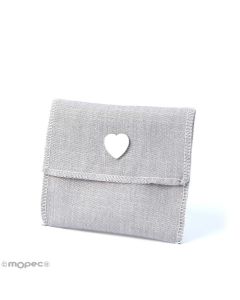 Sacchetto GRIGIO con cuore di legno 9x11cm.