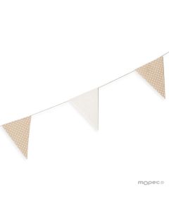 Guirnalda bandera tela 12x16cm. marfil y beige topos 180cm