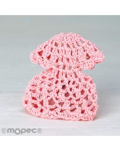 Pink crochet dress with pin 8,5x9cm