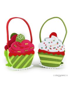 Green cupcake felt basket 15x7,5x30cm assort. SWEET PRICE