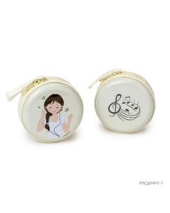 Metallic coin purse girl music with zipper Ø7cm.