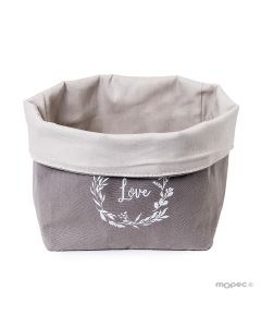 Grey cotton bread basket Love 17x31x15cm.