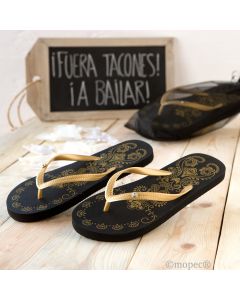 Flip flop negra-dorada +bolsa, talla L min.2