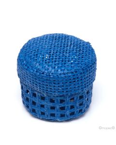 Electric blue grid round box 5x4cm.