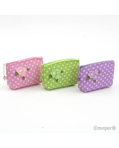 Felt dotted bag crocket flowers and zipper 13x8x3,5cm