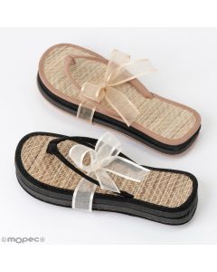 Decorated bamboo flip flop black/brown suede style size M and size L
