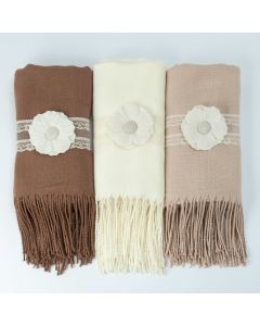 Pashmina brown, ivory and beige 180x70cm. decorated