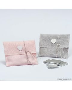 PINK&GRAY bag with wood HEART 9x11cm. 4choc.
