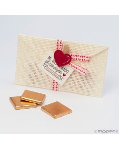 Enveloppe de S.Valentin, 3 chocolats, carte incluse